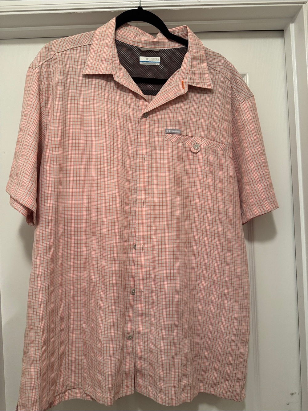 Columbia Short-Sleeve Button-Down in Pink Plaid